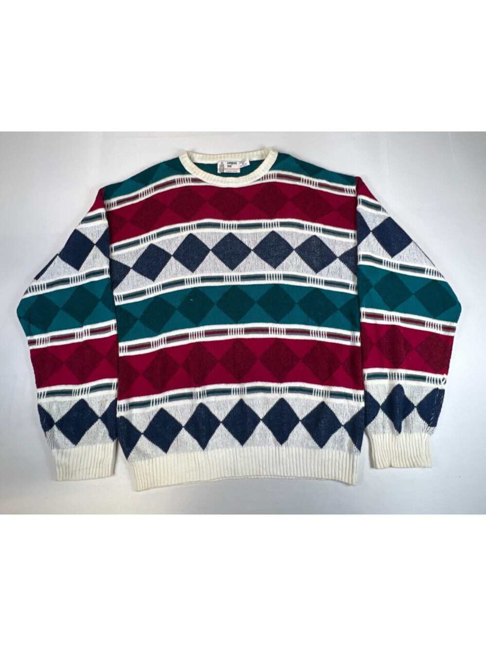 London Fog Men XLT Sweater Multi Argyle Pattern Cotton Blend Made in USA Vintage